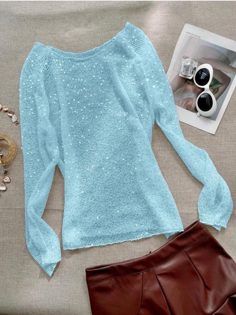 NWOT Light Blue Women’s Sequin Knit Sweater